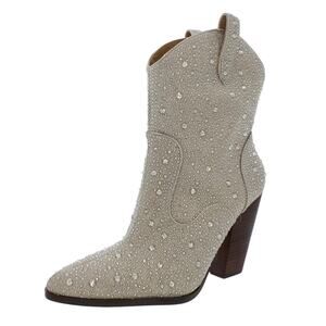 Jessica Simpson Womens Cissely Pull On Embellished Cowboy Boots Cream Size 5 1/2